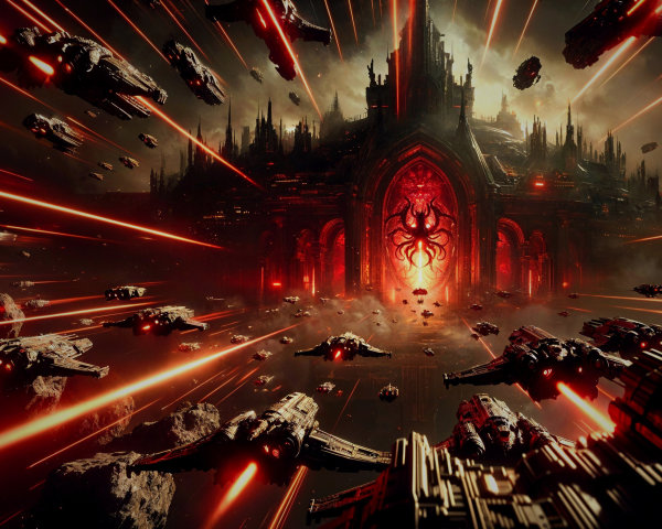 Gothic Universe with Futuristic Ships and Menacing Portal