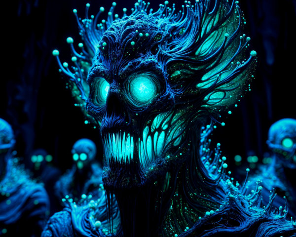 Surreal Glowing Figure with Organic Textures and Shadows