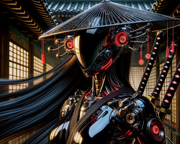 Futuristic Samurai Robot in Traditional Japanese Setting