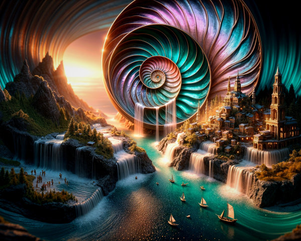 Surreal Landscape with Nautilus Shell and Village
