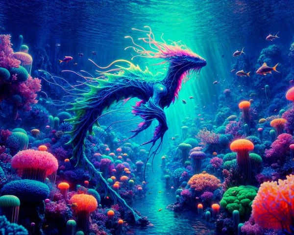 Vibrant Underwater Scene with Colorful Coral and Creatures