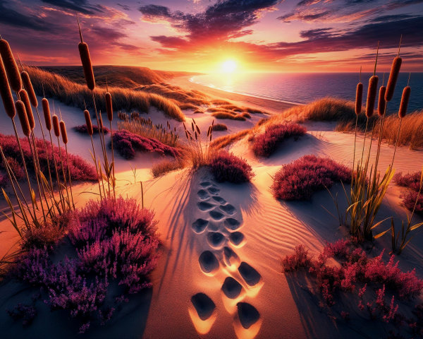 Tranquil Sunset Over Serene Beach Landscape