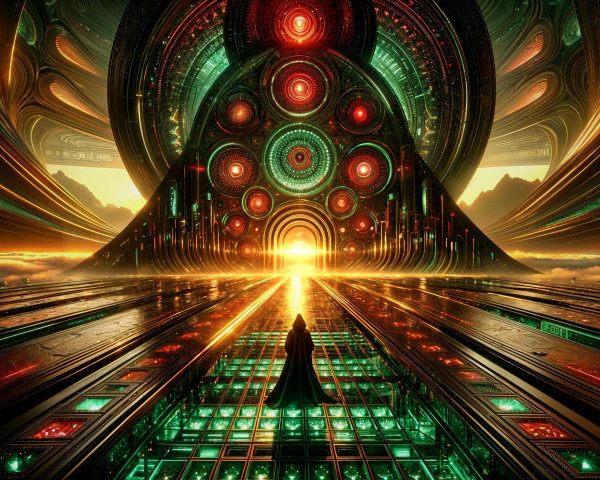 Surreal Landscape with Vibrant Colors and Architecture