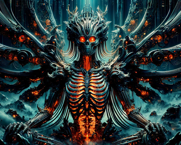 Vibrant Cyber-Demonic King with Mechanical Features