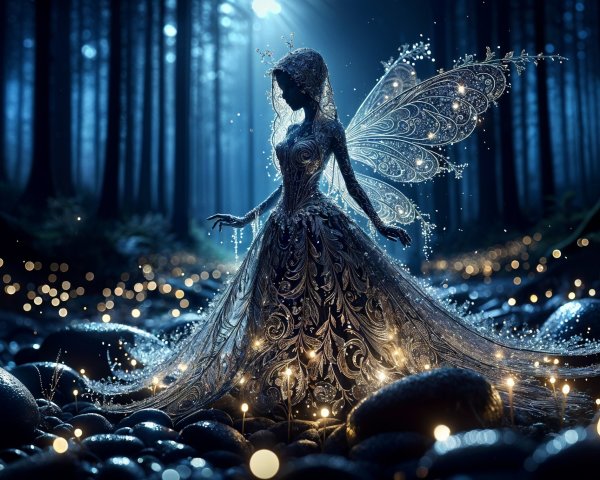 Fairy in Ethereal Forest with Shimmering Stones