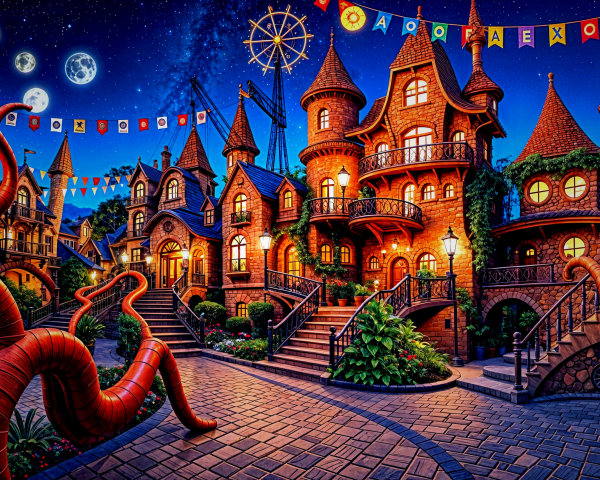 Whimsical Village Scene with Fairy-Tale Architecture