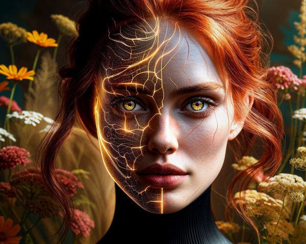 Portrait of a Woman with Red Hair and Golden Eyes
