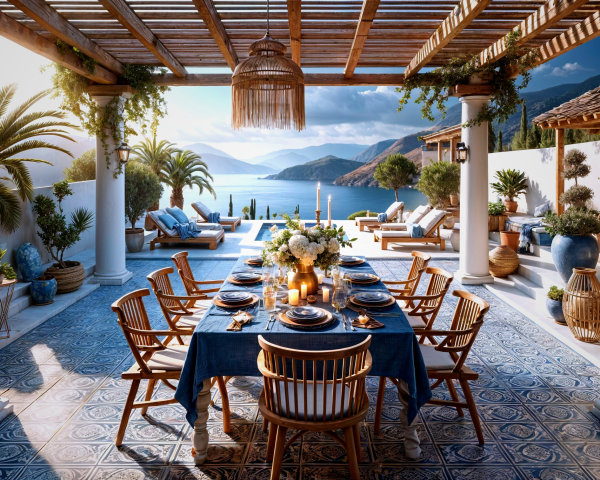 Elegant Outdoor Dining Area with Coastal View