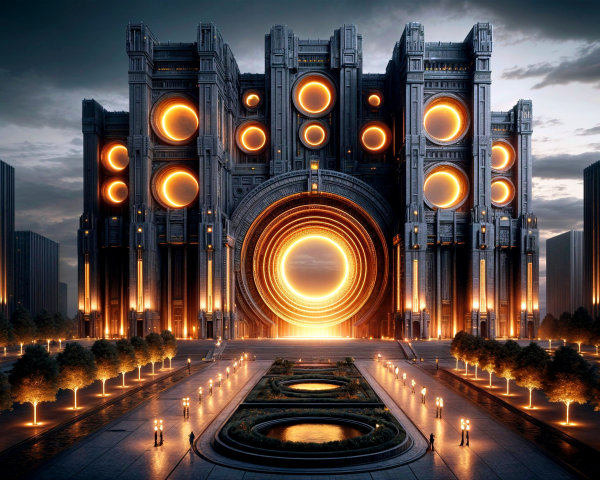 Futuristic Building with Imposing Architecture and Accents