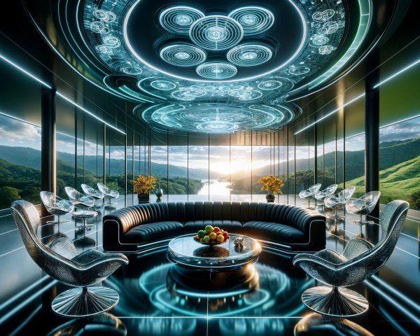 Modern Lounge with Glass Walls and Elegant Decor