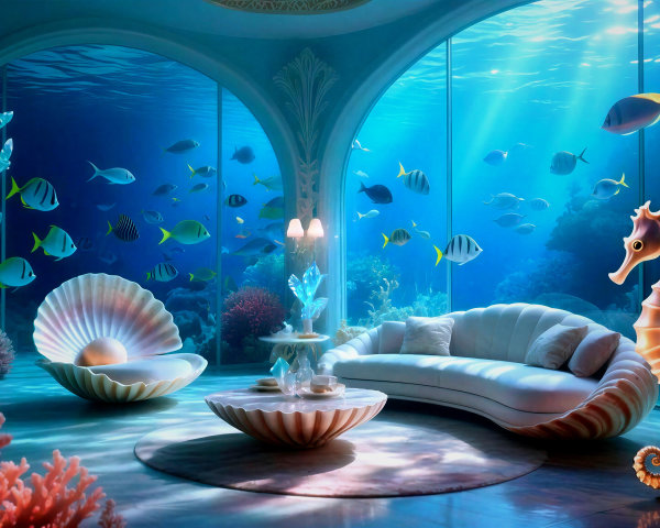 Opulent Underwater Living Room with Marine Views