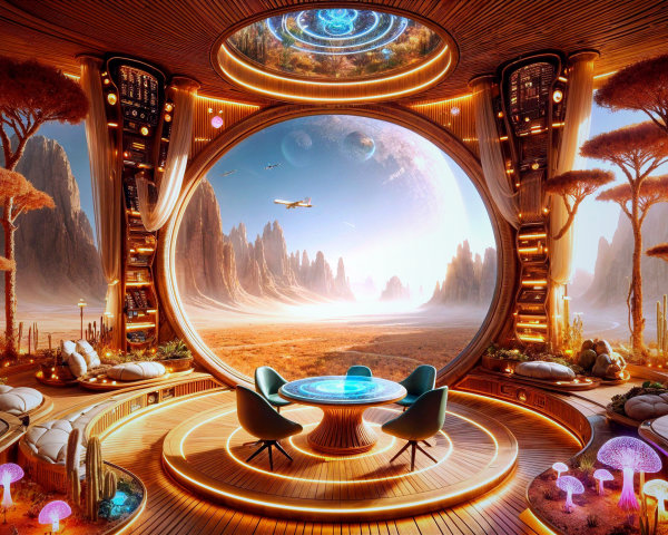Futuristic Room with Alien Landscape and Modern Decor