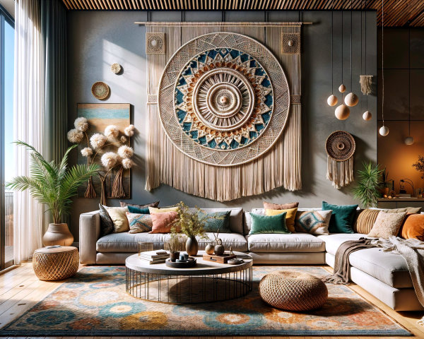 Modern Bohemian Living Room with Cozy Decor Elements