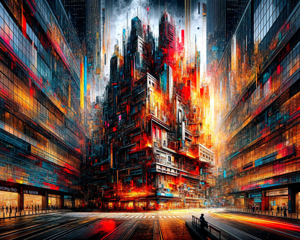 Futuristic Cityscape with Vibrant Skyscrapers and Streets