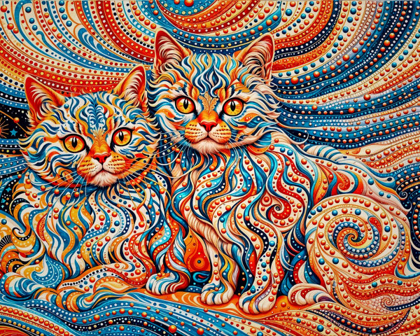 Vibrant Cats in Abstract Colorful Landscape Design