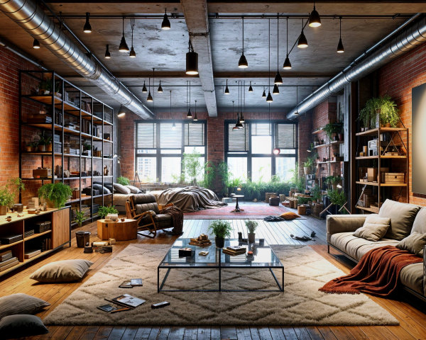 Cozy Industrial-Style Living Room with Natural Light