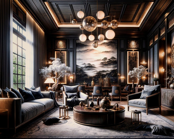 Elegant Modern Living Room with Wooden Paneling and Decor