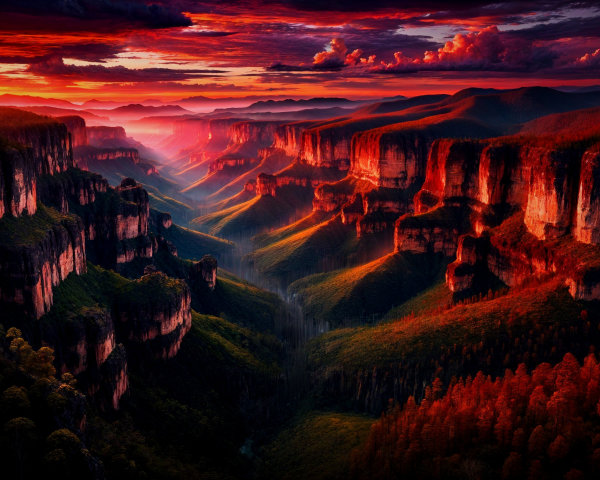 Dramatic Canyon Landscape at Vibrant Sunset