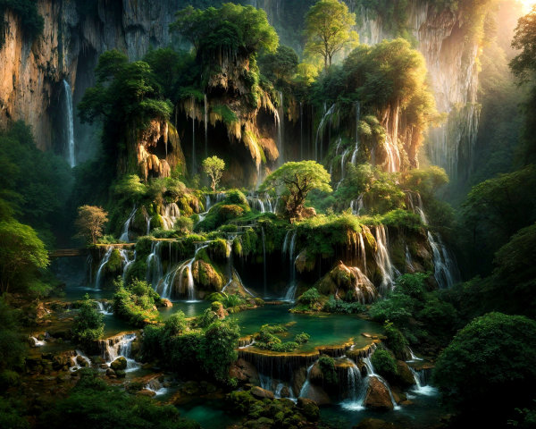 Majestic Waterfall in Lush Mountain Landscape