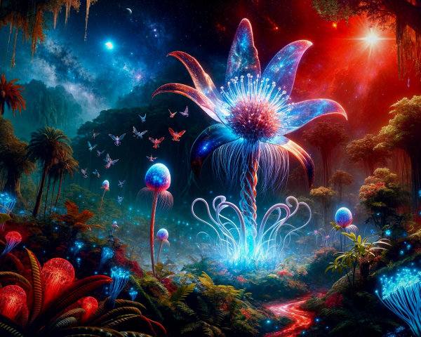 Luminescent Flower in an Otherworldly Forest Scene