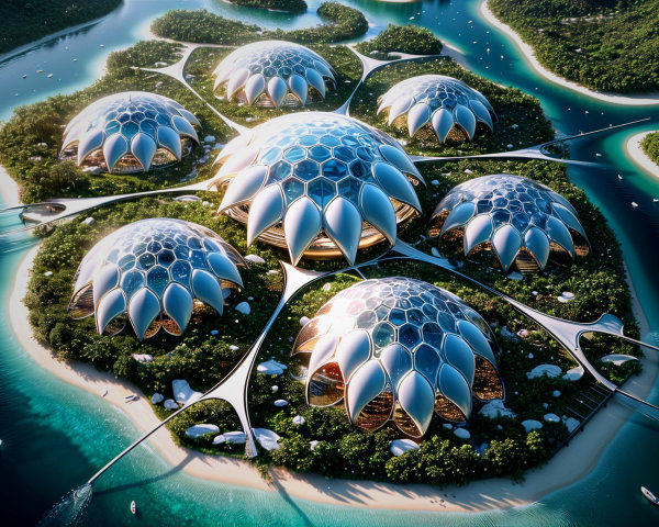 Futuristic Archipelago with Flower-Like Structures