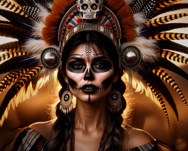 Portrait of Woman in Traditional Day of the Dead Attire