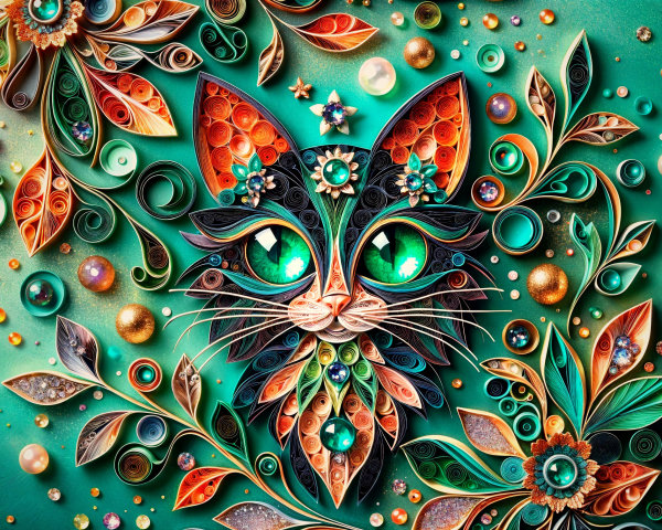 Artistic Cat Face Created with Paper Quilling Techniques
