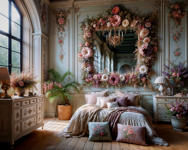 Luxurious Floral Decorated Bedroom with Elegant Features
