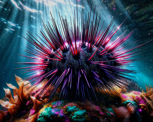 Colorful Sea Urchin on Vibrant Coral Reef Scene