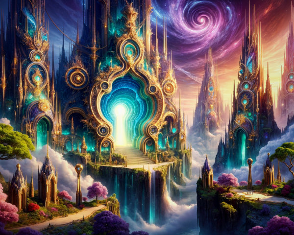 Ornate castles and vibrant fantasy landscape details