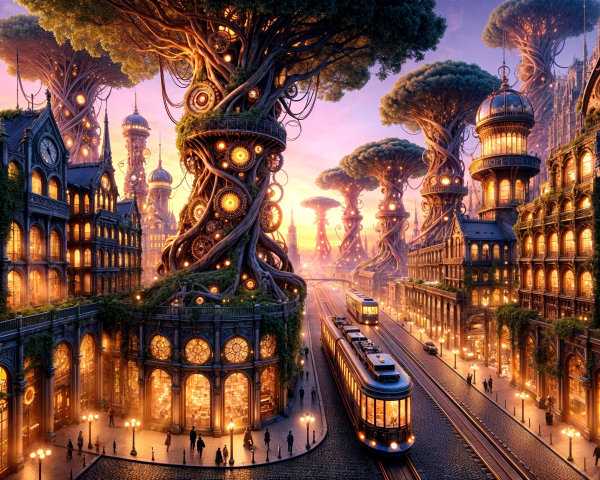 Fantastical Cityscape of Nature and Architecture