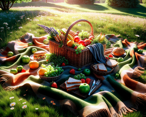 Picturesque Picnic Scene on a Lush Green Lawn