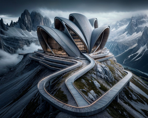 Futuristic Architecture in Mountainous Landscape