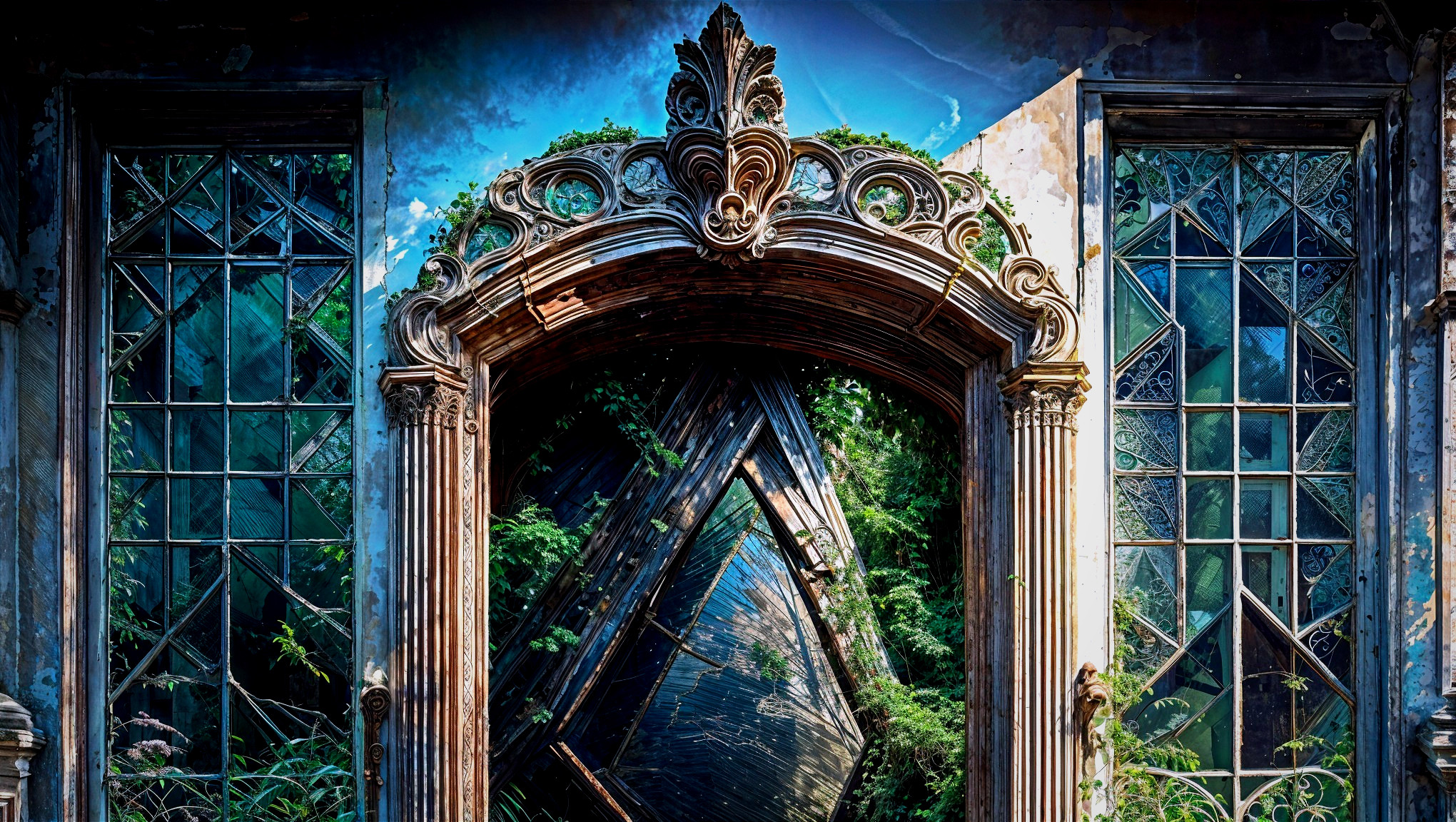 Ornate Archway Framing a Hidden Black Structure