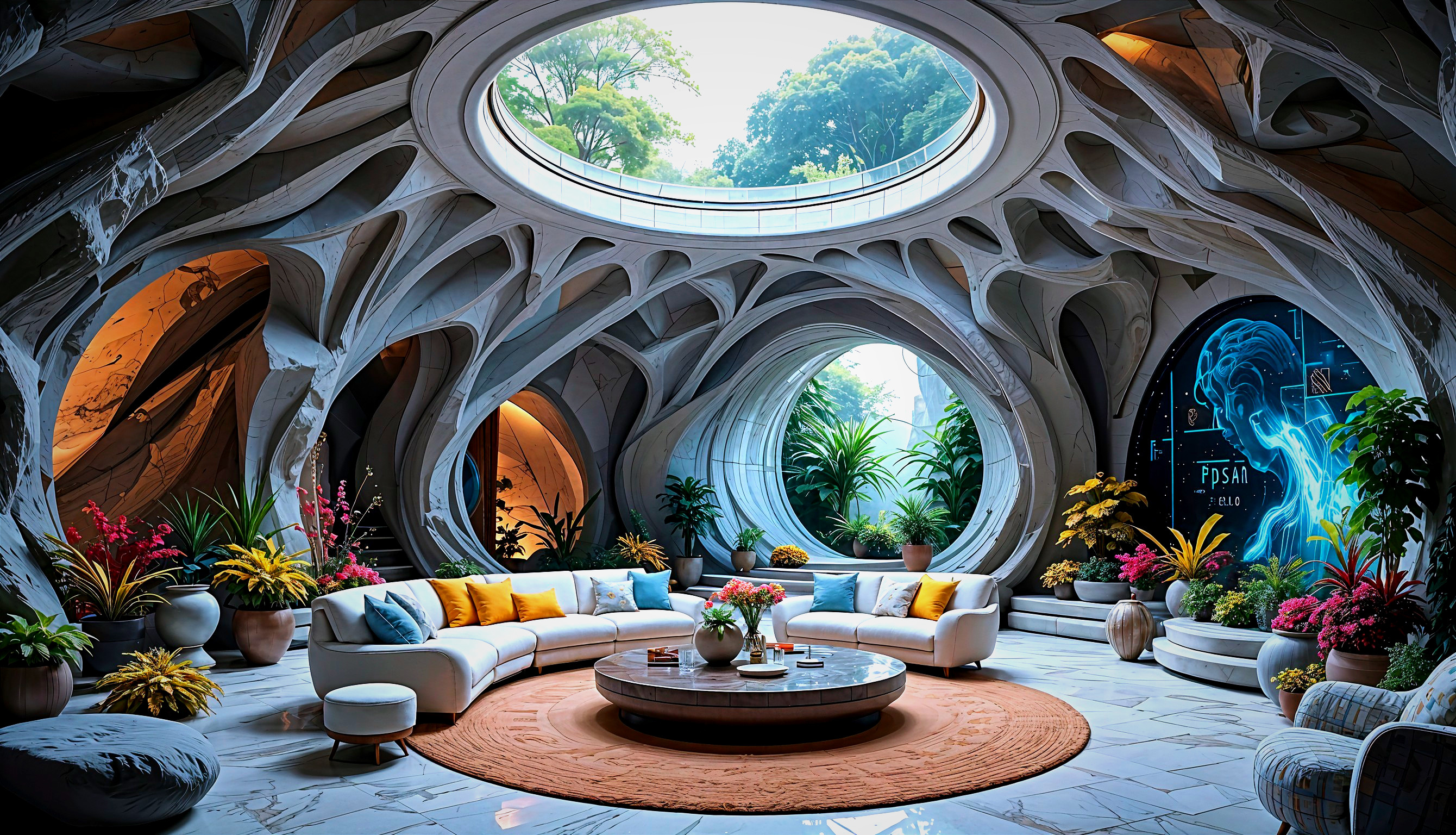 Avant-Garde Interior with Skylight and Greenery