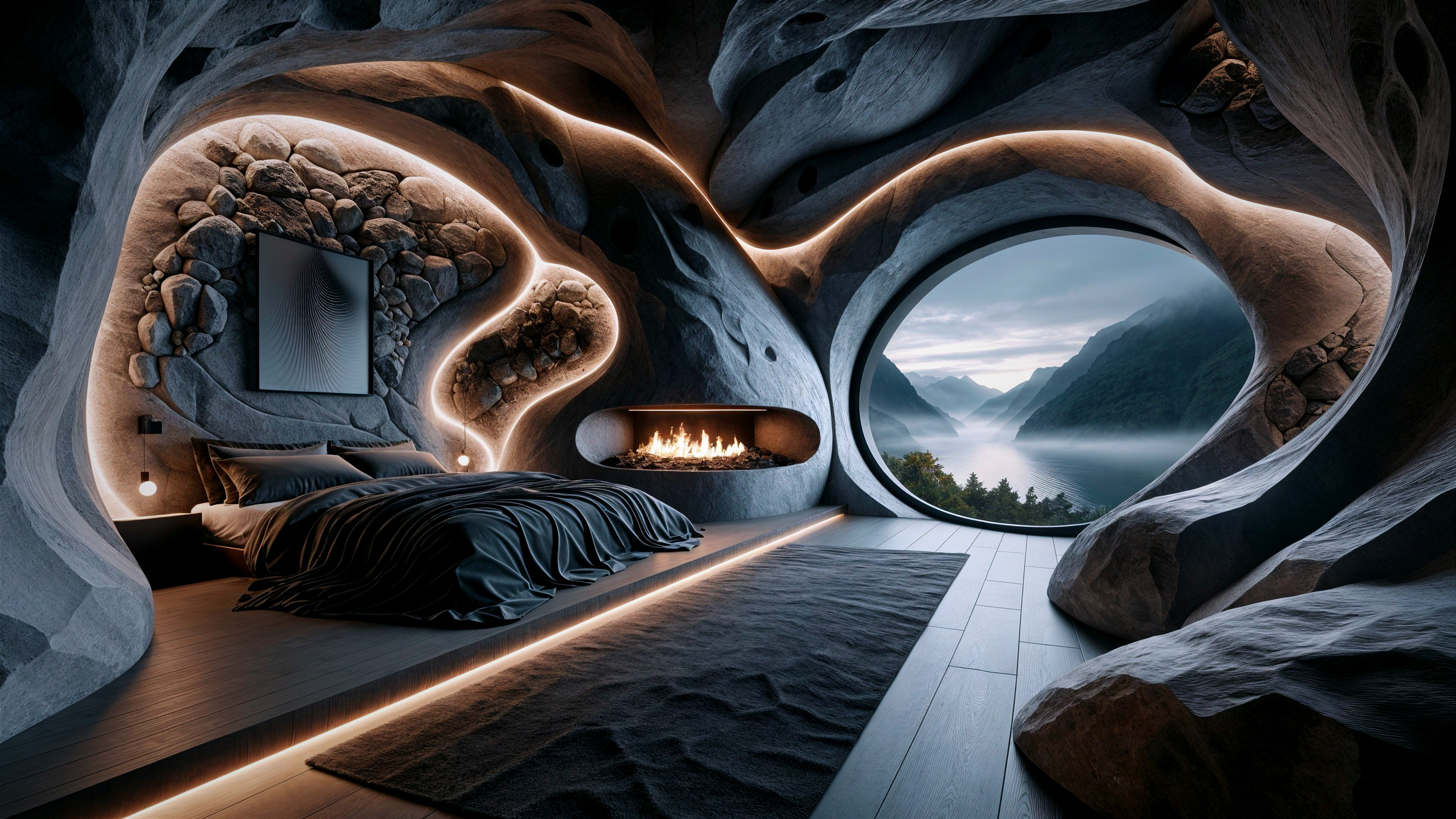 Organic Cave-Like Bedroom with Mountain Views