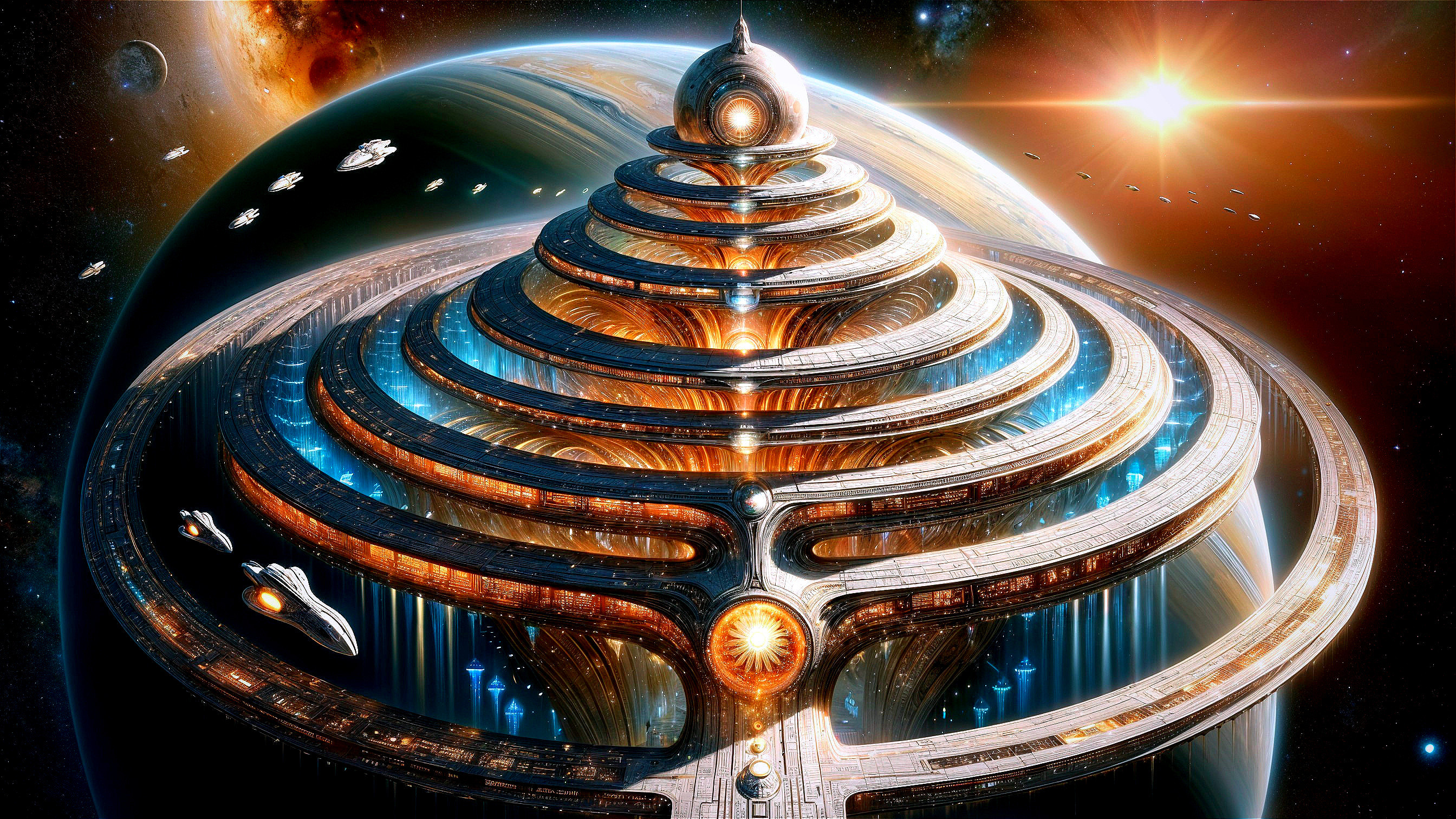 Futuristic Space Station in a Cosmic Landscape