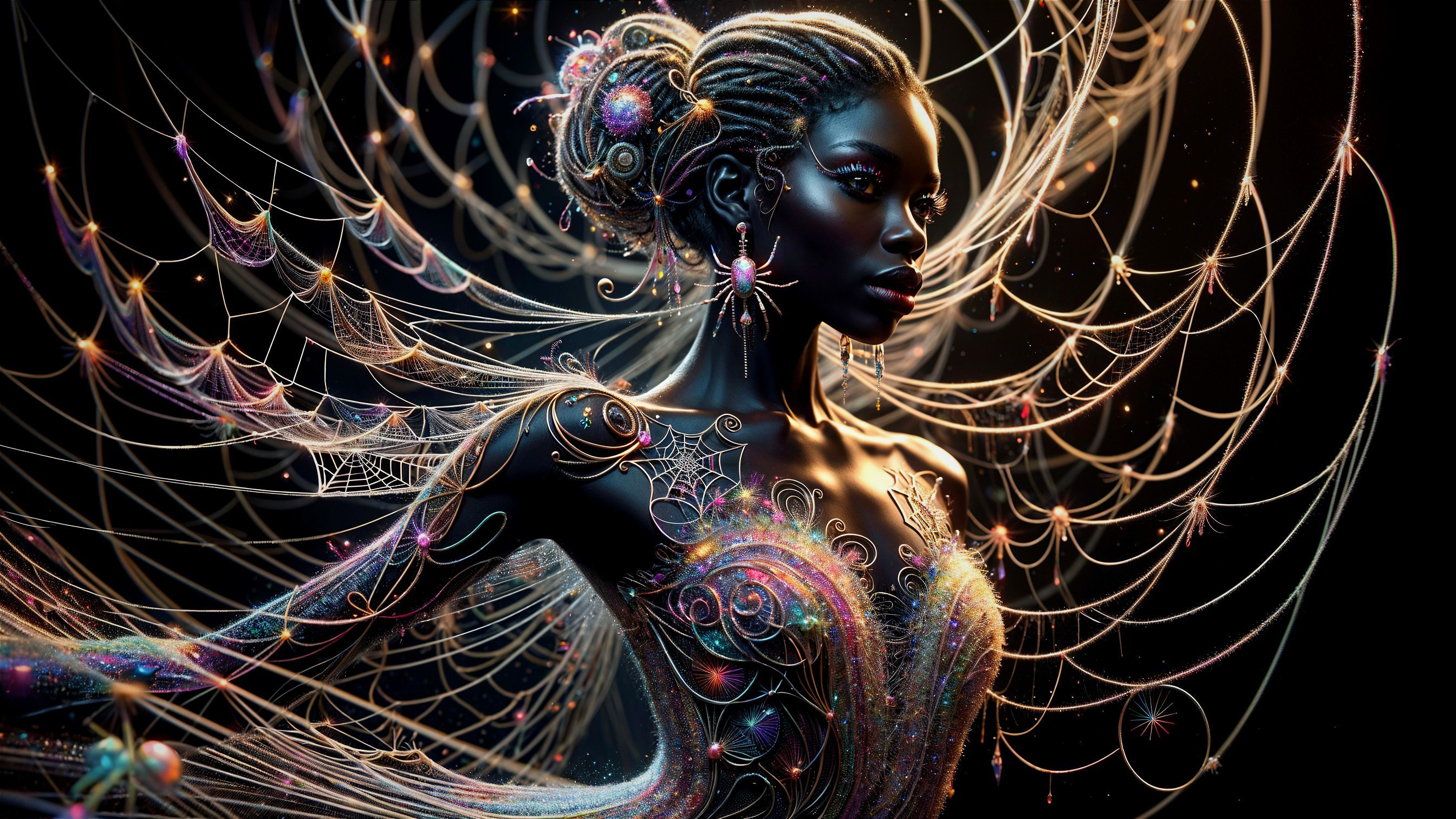 Woman with Luminous Patterns and Ethereal Aura