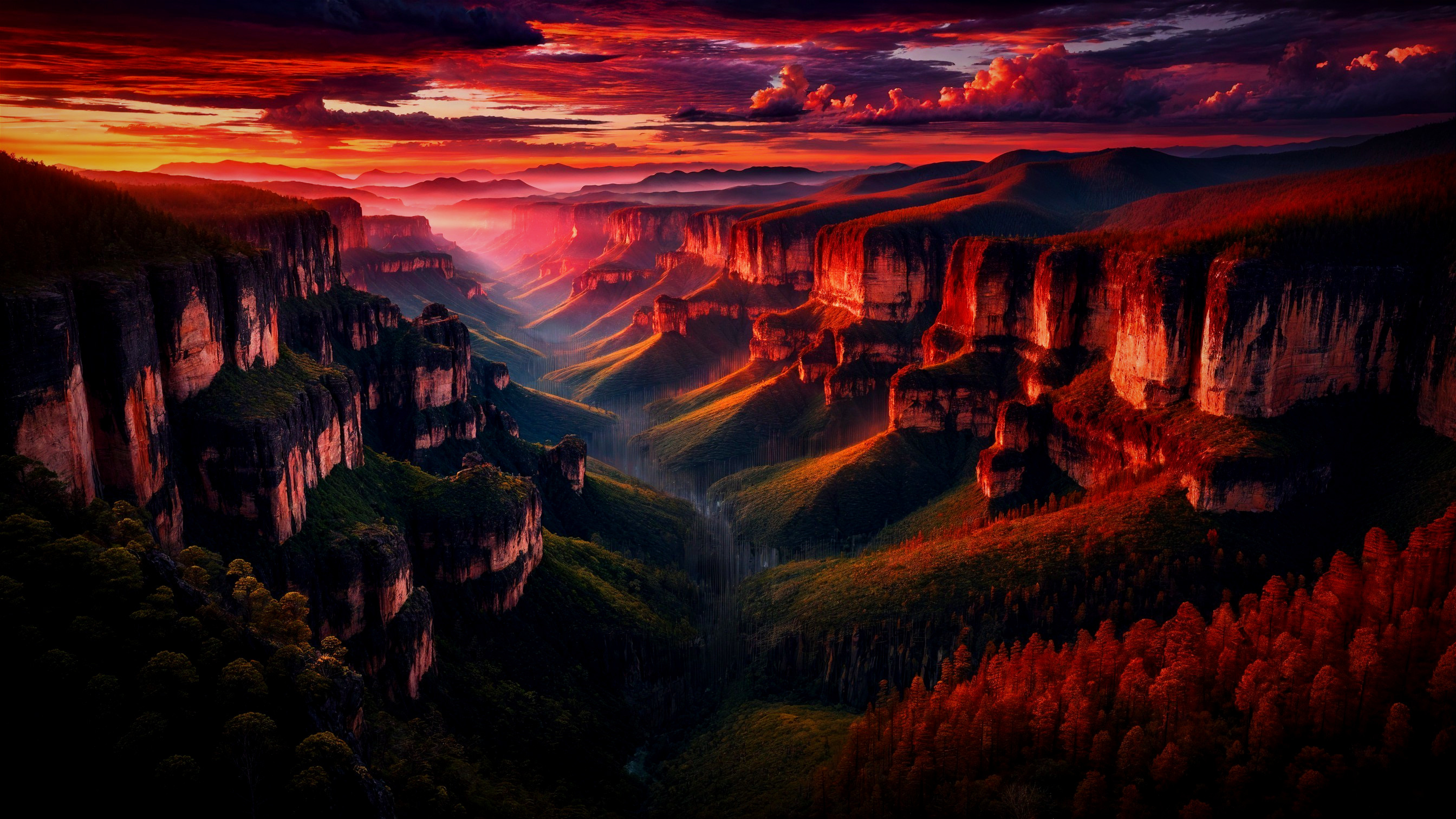 Dramatic Canyon Landscape at Vibrant Sunset