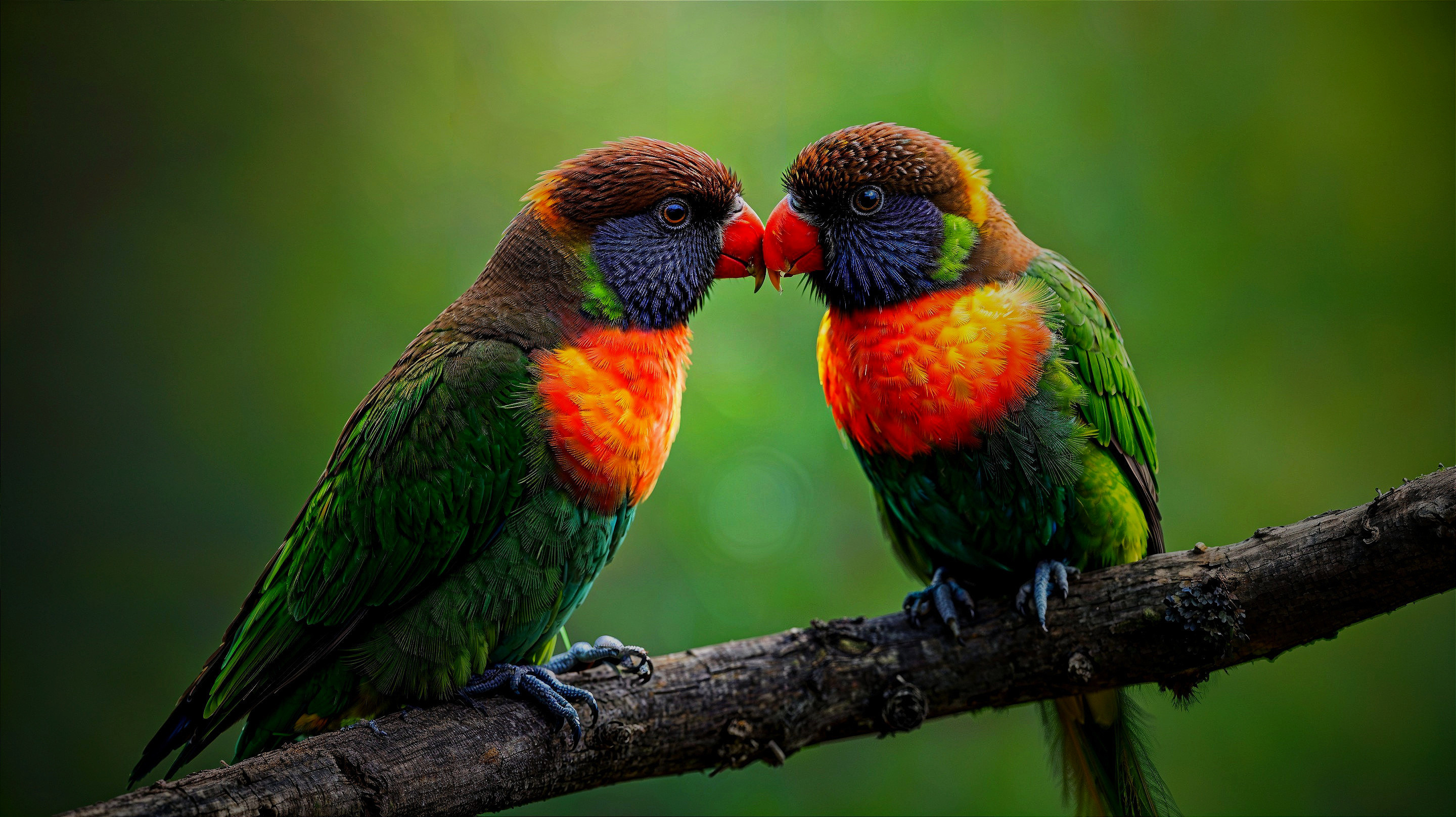 Vibrant Lorikeets with Colorful Plumage on Branch