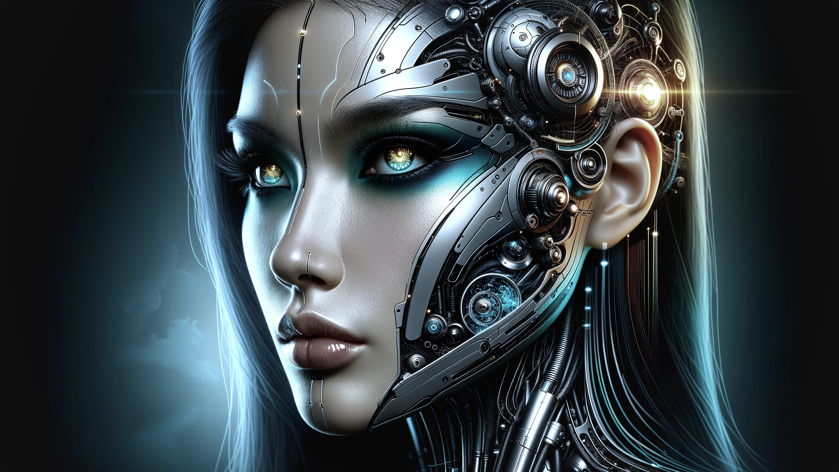 Futuristic Android with Metallic Face and Circuitry