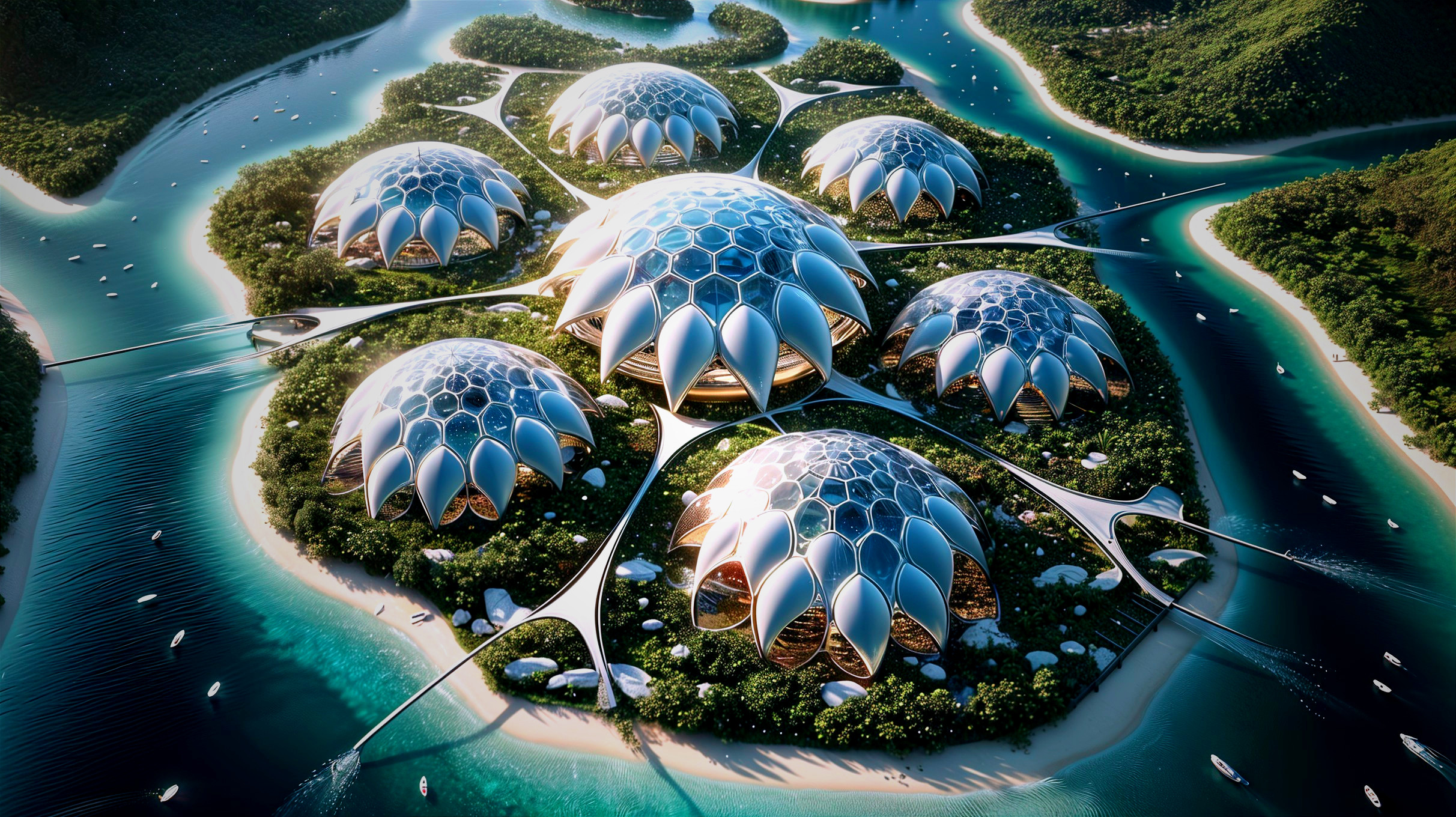 Futuristic Archipelago with Flower-Like Structures