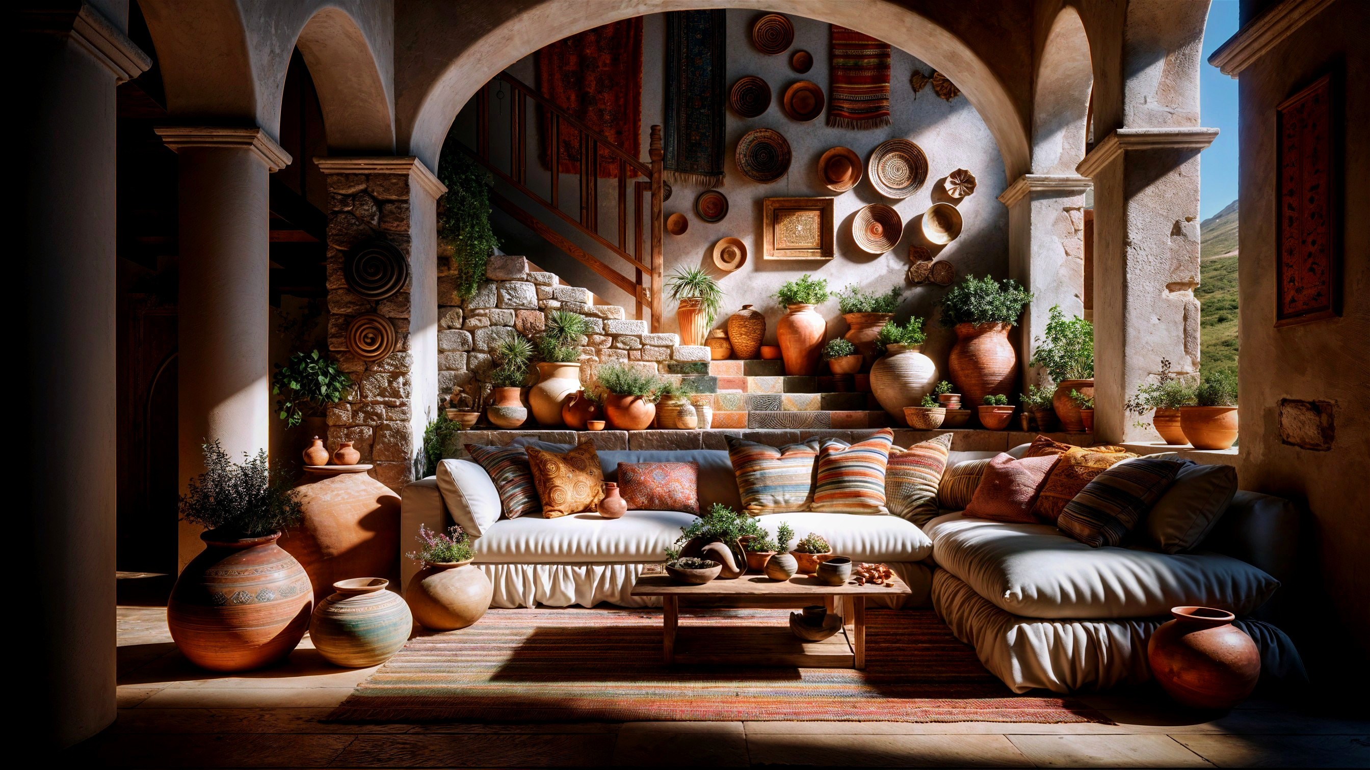 Cozy Sunken Seating Area with Rustic Decor Elements