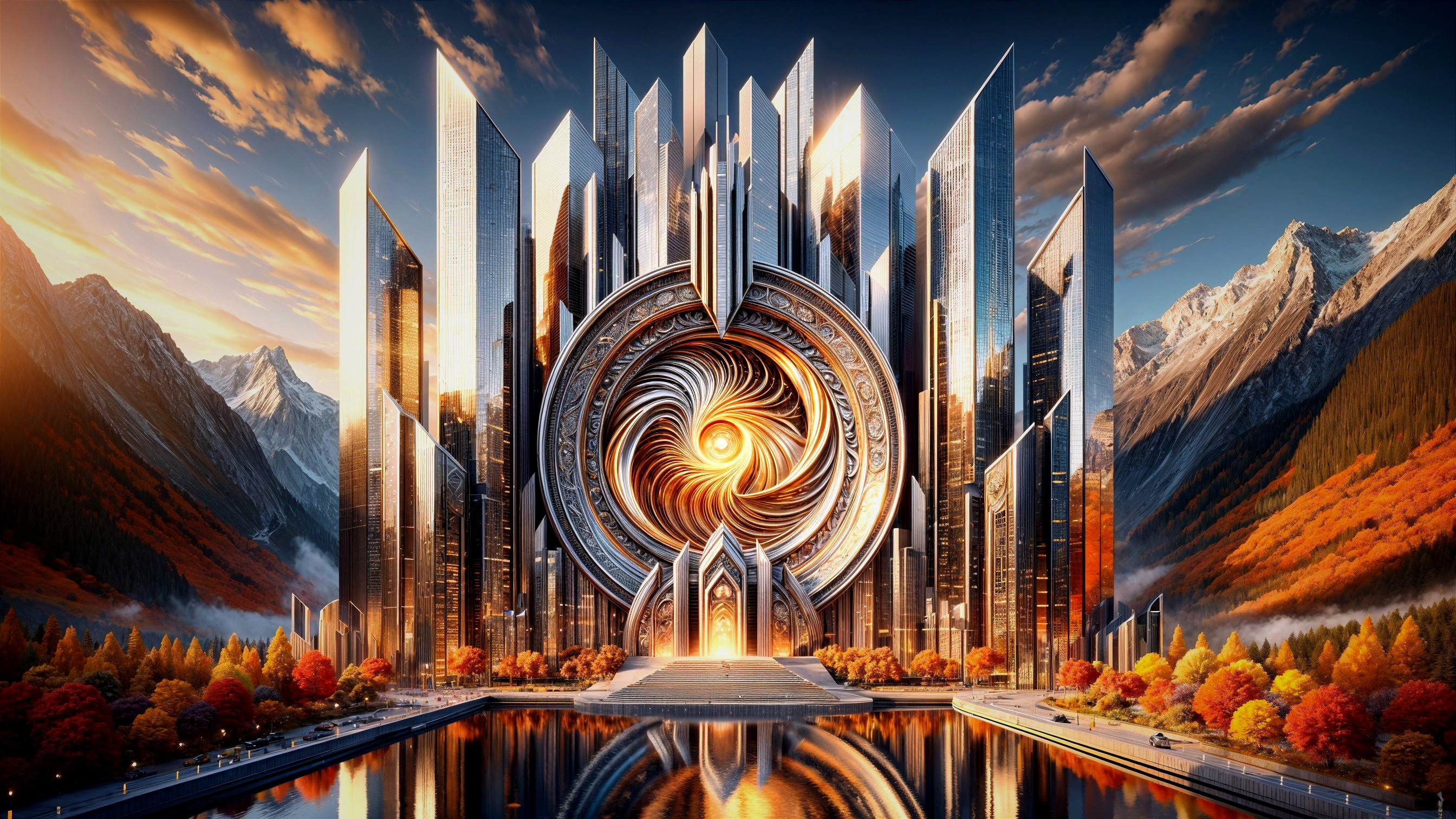 Futuristic Structure Amidst Majestic Mountain Landscape