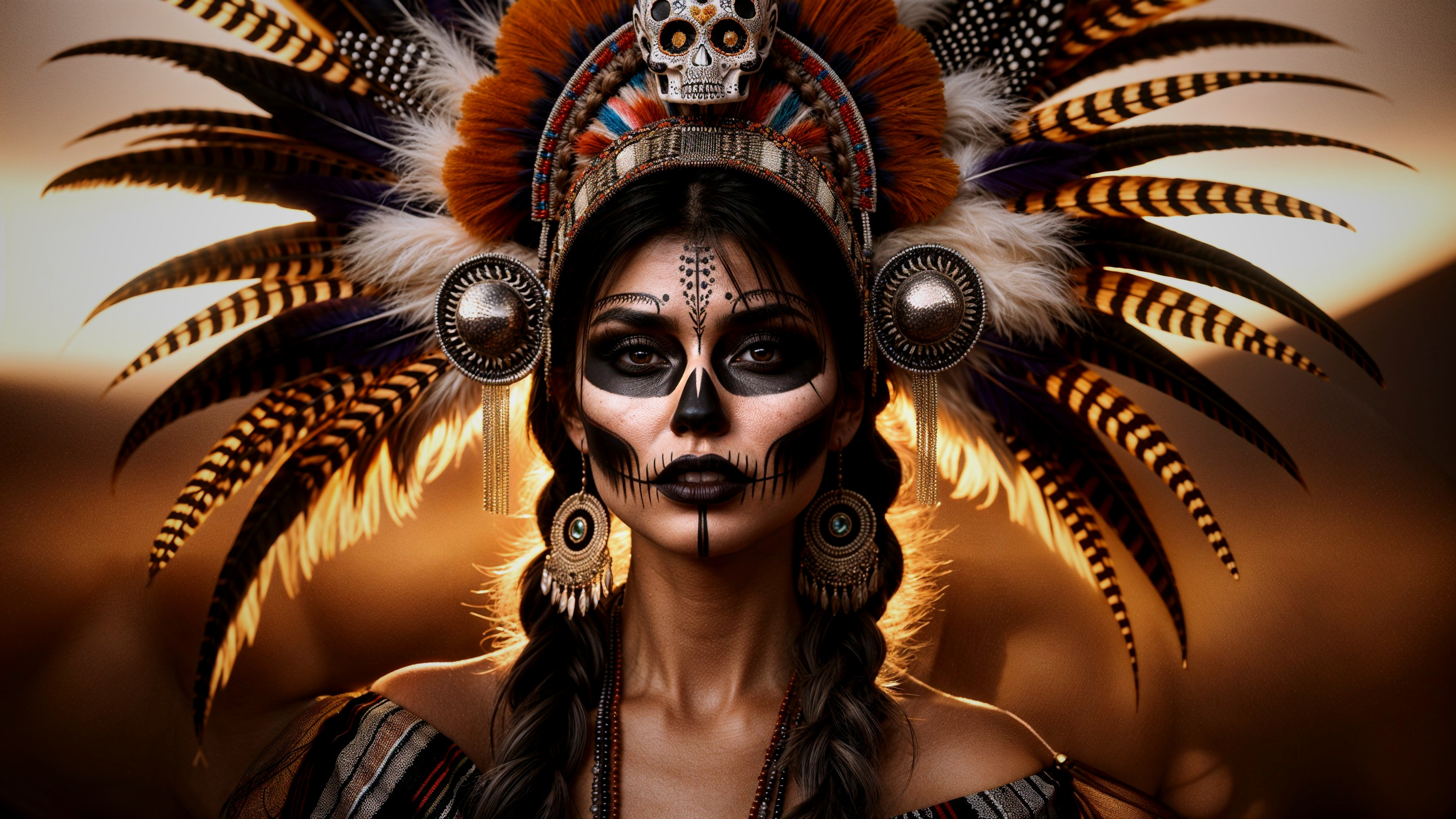 Portrait of Woman in Traditional Day of the Dead Attire