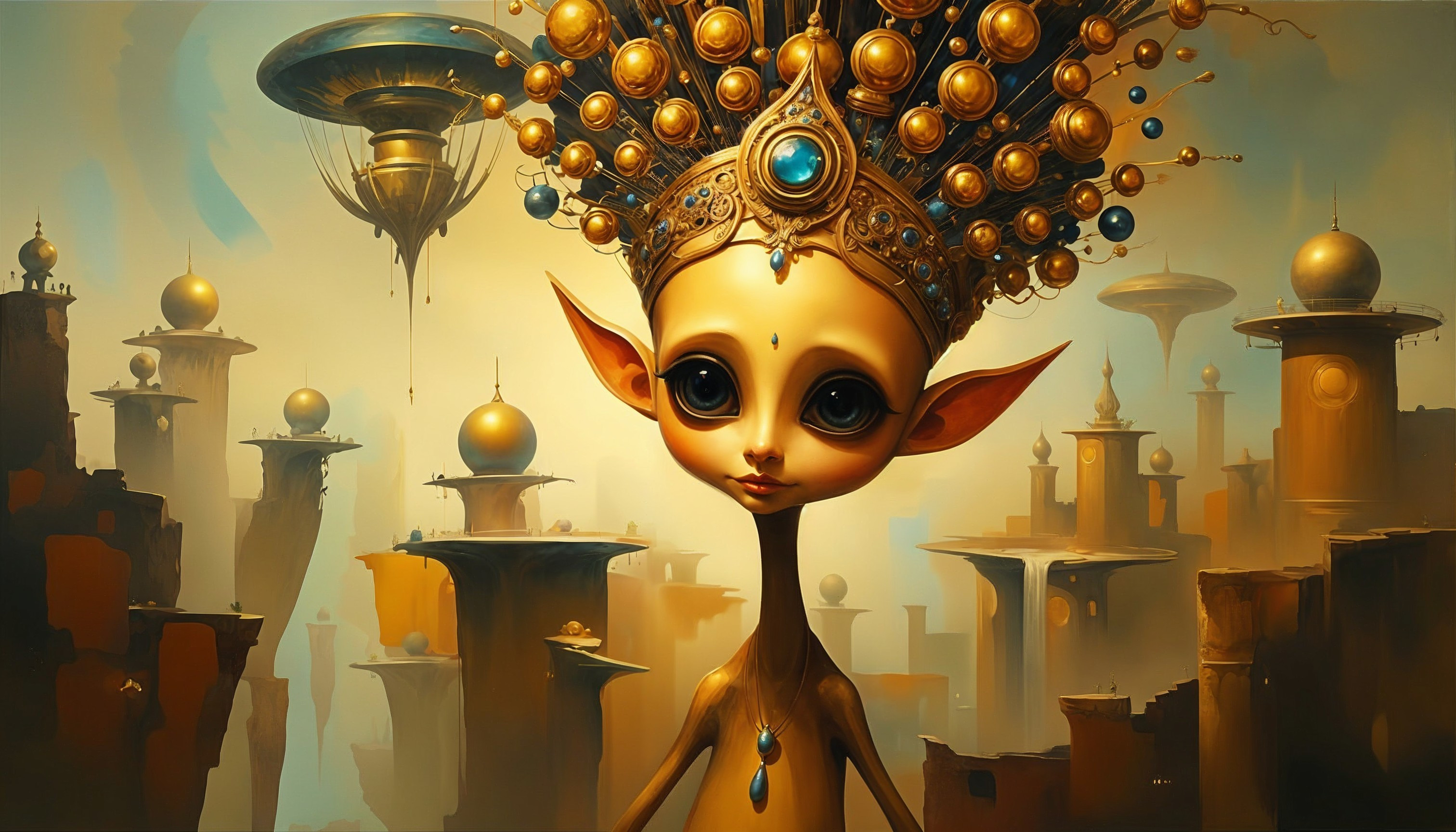 Whimsical Character in Surreal Dreamlike Landscape