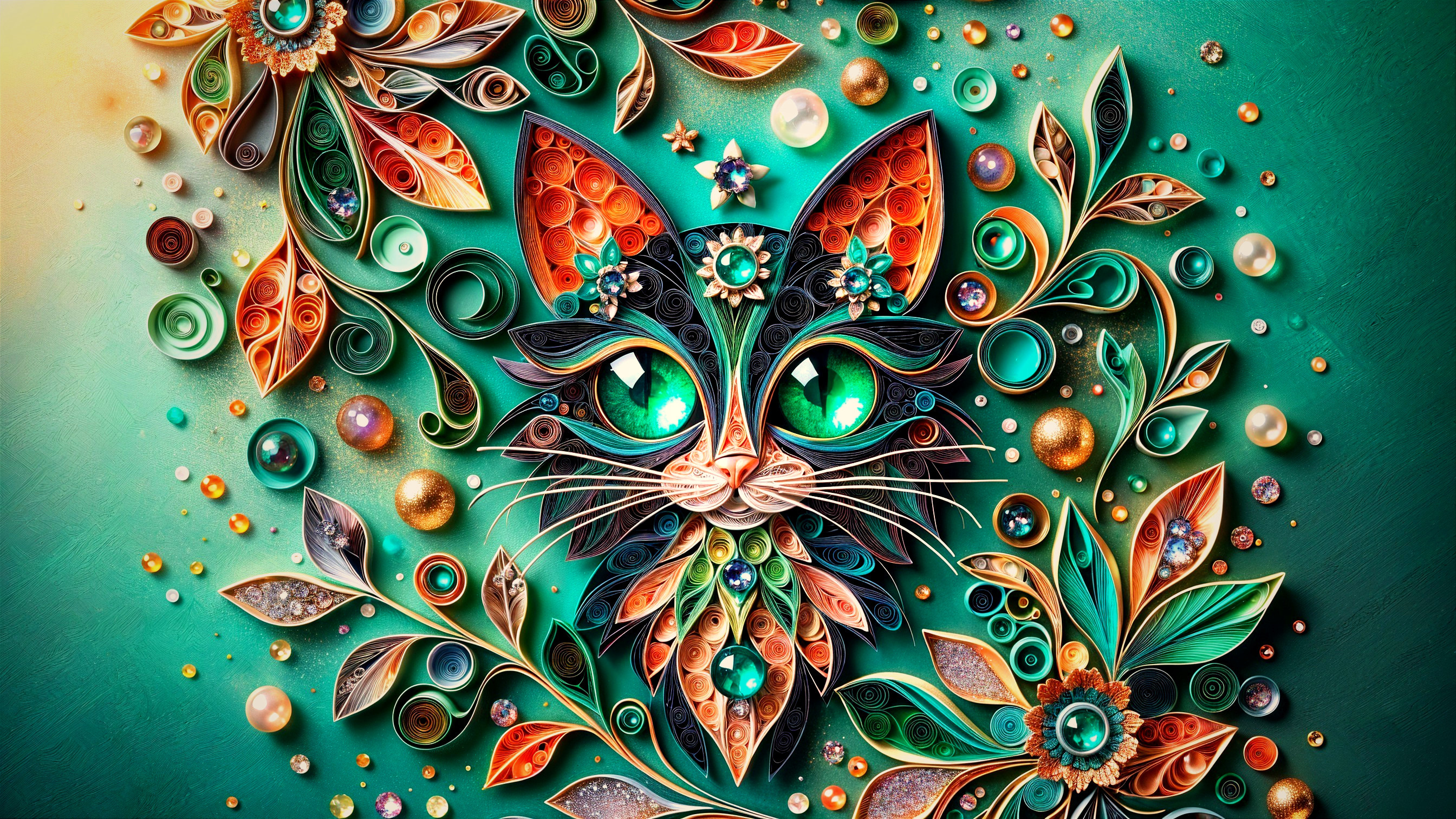 Artistic Cat Face Created with Paper Quilling Techniques