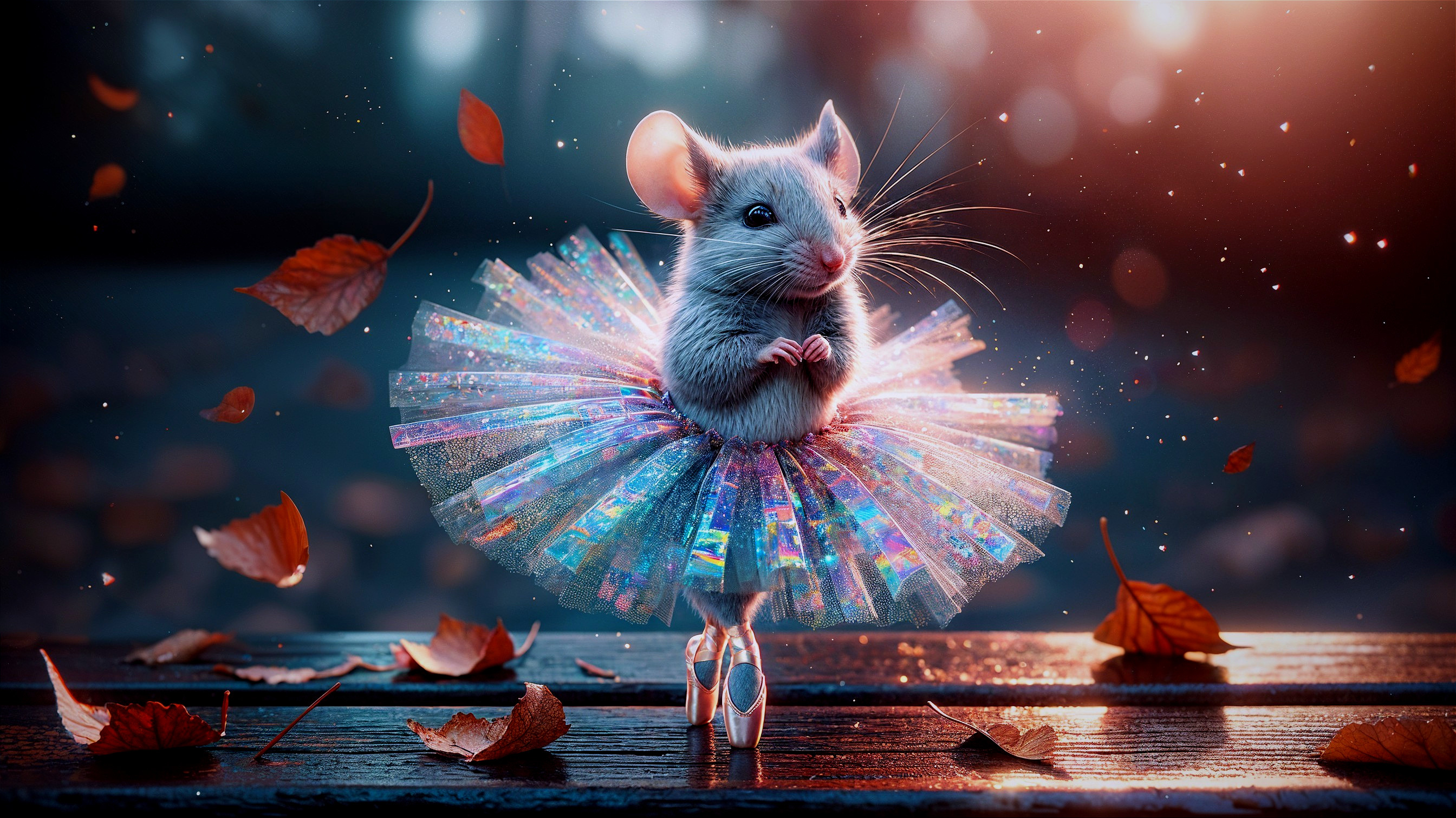 Charming Mouse in Ballerina Tutu Among Autumn Leaves