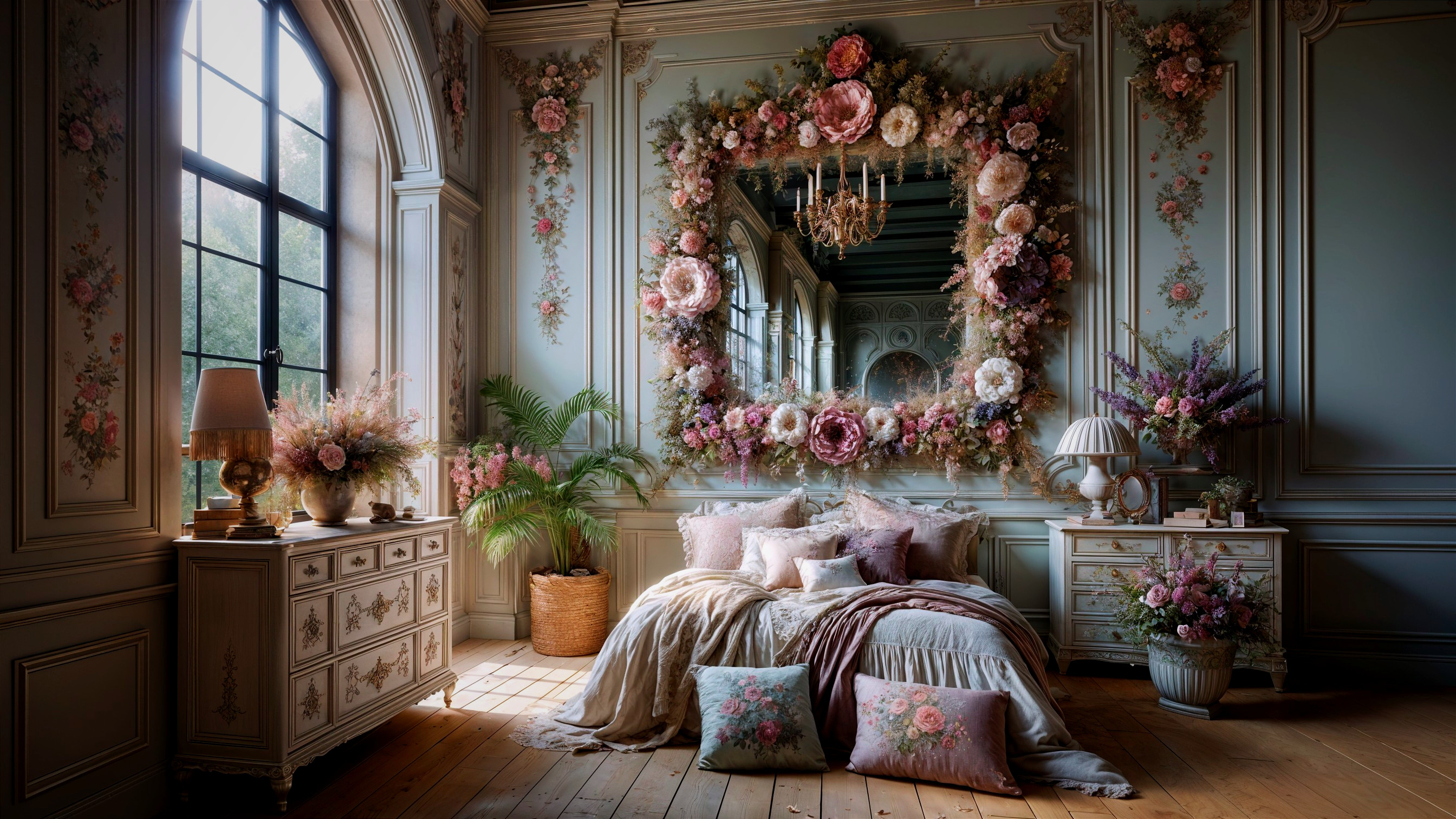 Luxurious Floral Decorated Bedroom with Elegant Features