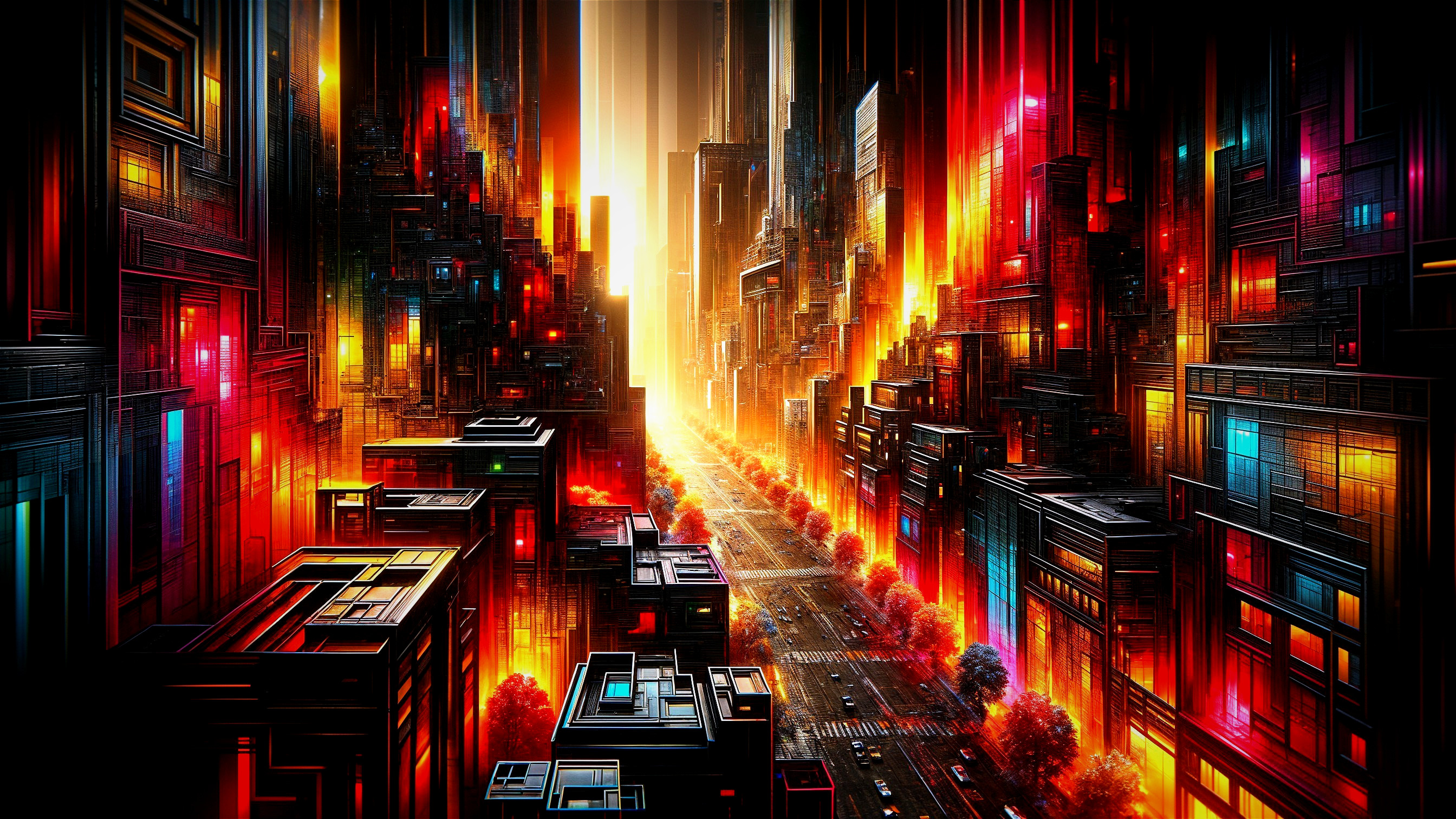 Futuristic Cityscape with Vibrant Colors and Geometry
